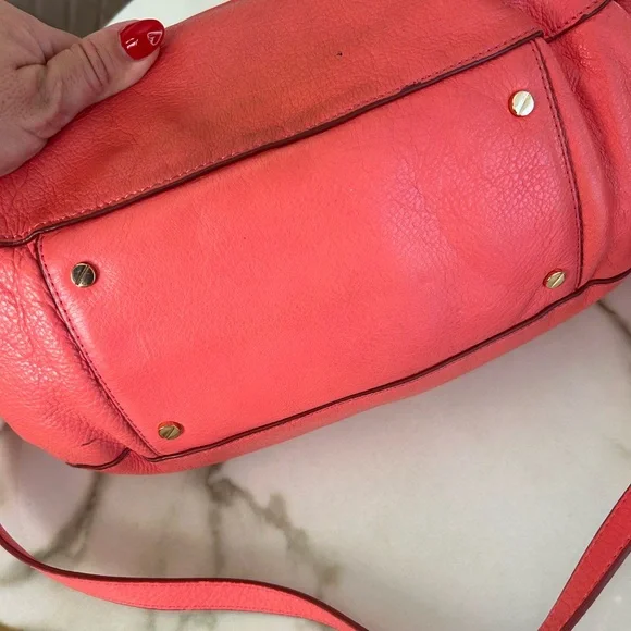 Tory Burch Amanda Double Zip Vibrant Coral ALL LEATHER Satchel - Picture 8 of 10